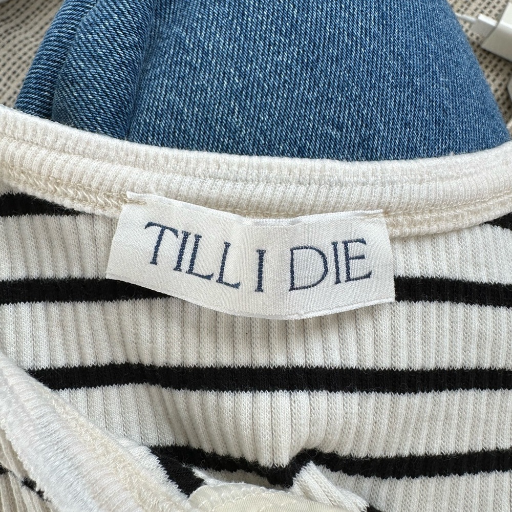 Tillidie Till I Die Striped Long Sleeve Henley Top White/Black Wconcept - Picture 5 of 7